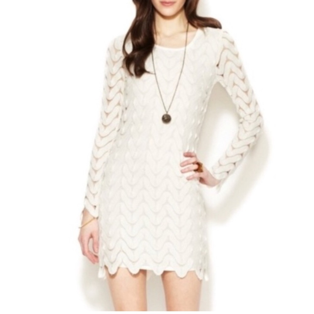 Free People White Long Sleeve Scoop Neck Sweater Dress NWT small